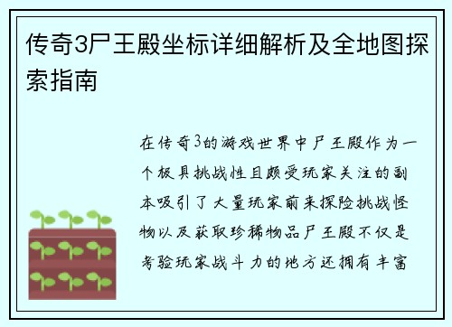 传奇3尸王殿坐标详细解析及全地图探索指南